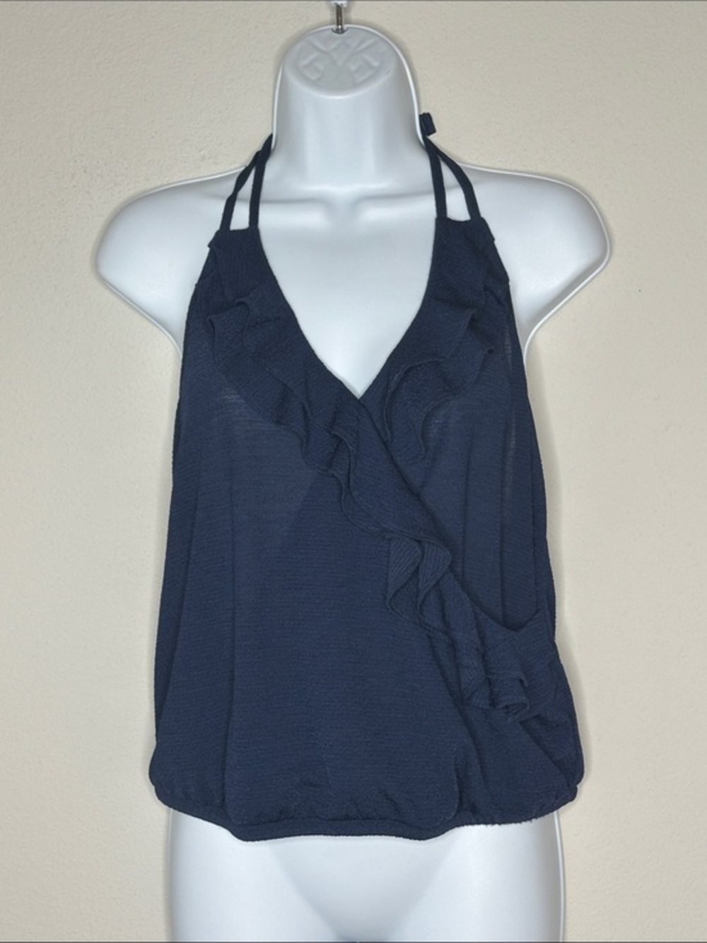 Express Dark Navy Ruffle Halter Camisole